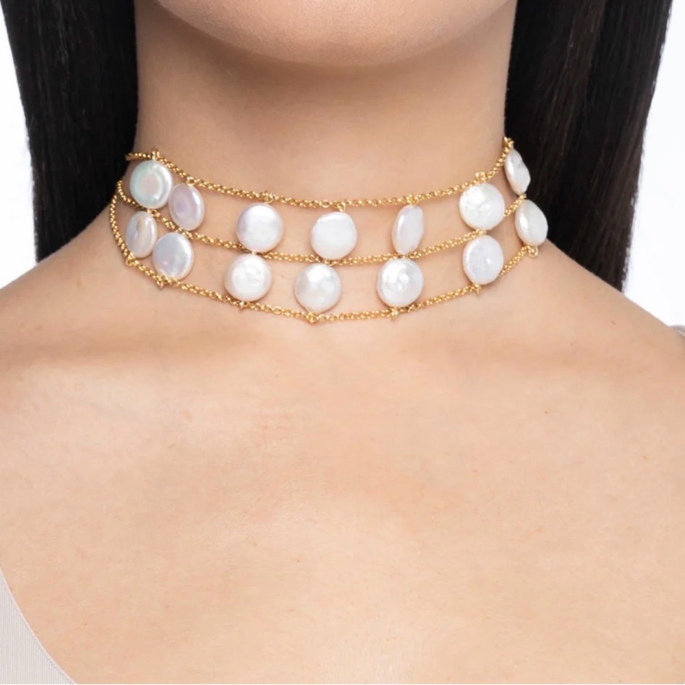 Mayamar stunning Gold and White Pearl‎ Choker Necklace